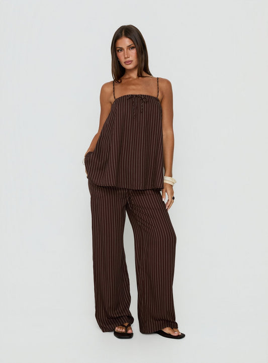 Amibella Boxy, Top tipo camiseta rayas marrón y crema