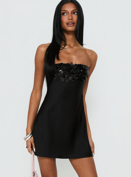 Kaylanie vestido mini sin tirantes con lentejuelas