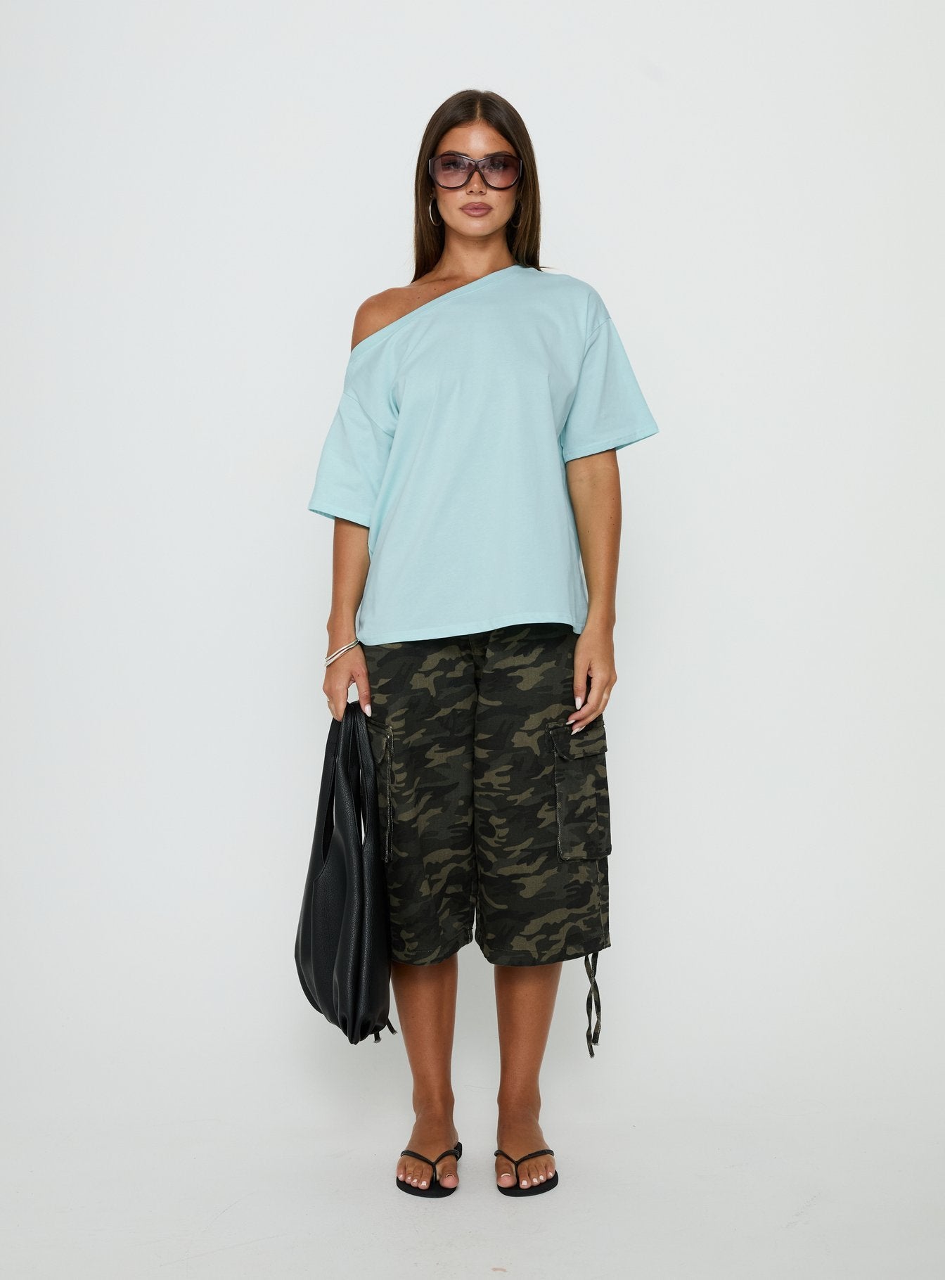 Settle Down One Shoulder Top Aqua