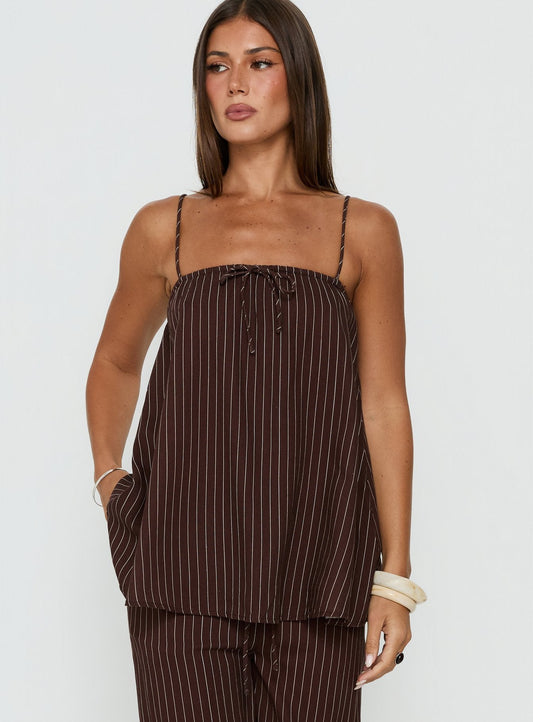 Amibella Boxy, Top tipo camiseta rayas marrón y crema