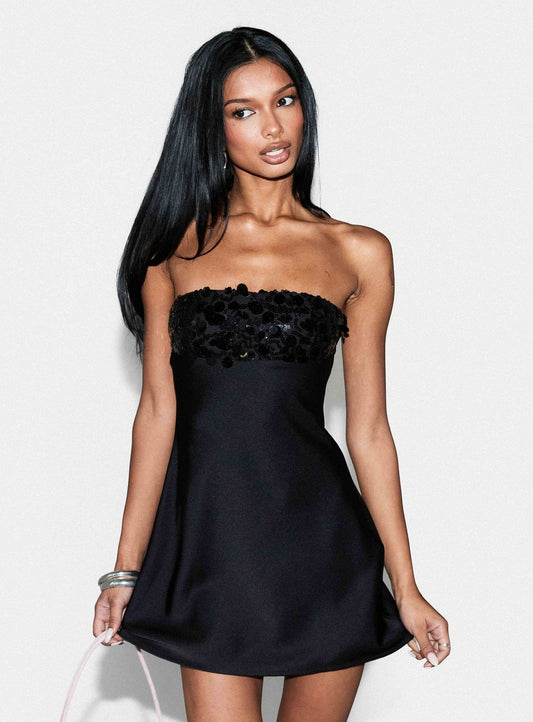 Kaylanie vestido mini sin tirantes con lentejuelas