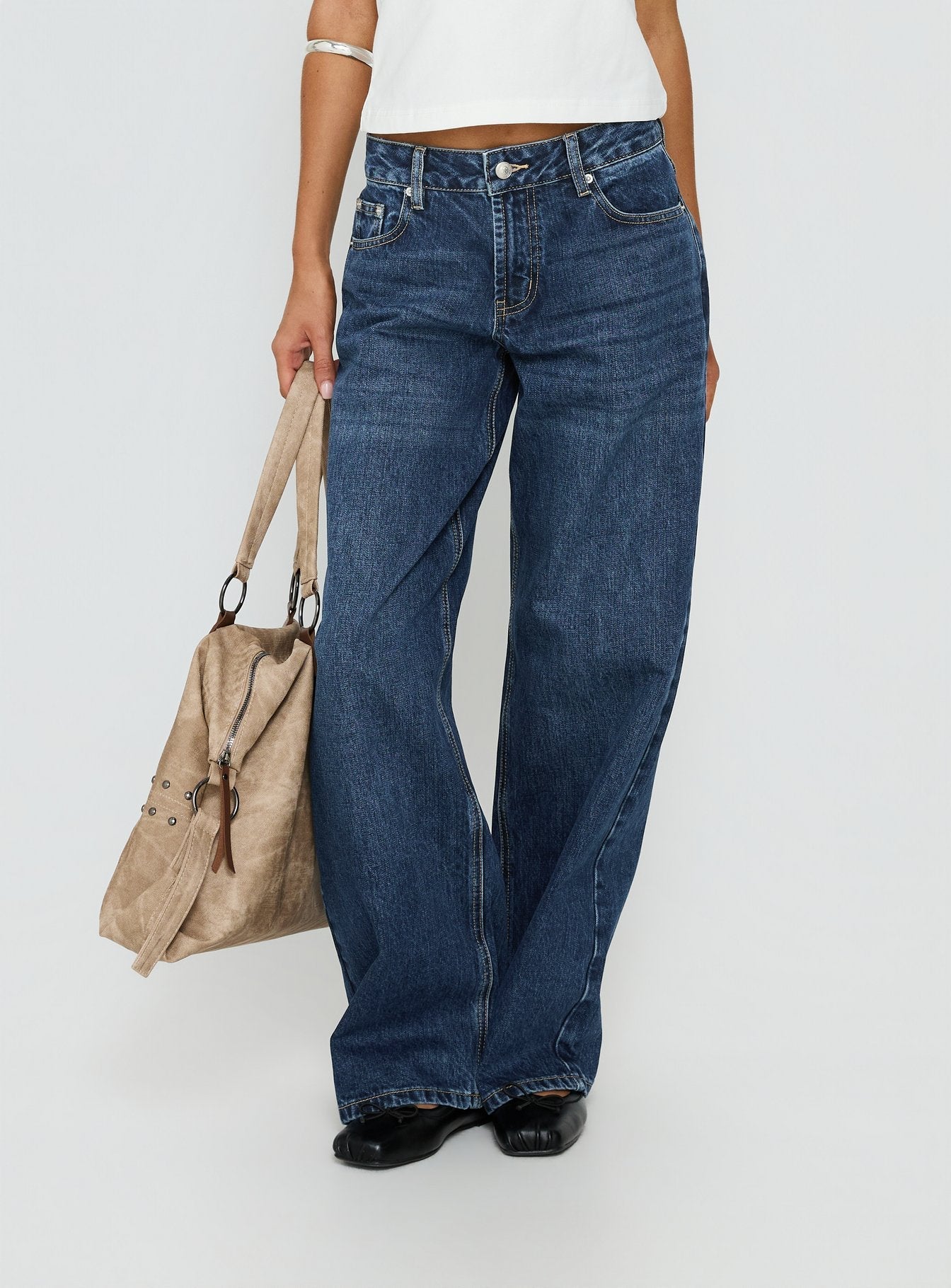 Serenitia Mid Rise Straight Leg Relaxed Jeans Dark Blue Wash