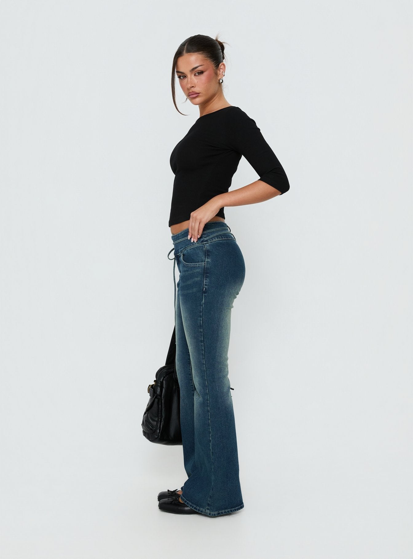 Runa Low Rise Tie Side Jeans Mid Blue Wash