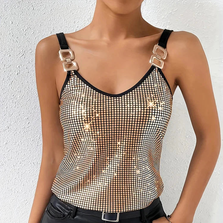 Rosa-Camiseta sin mangas con lentejuelas
