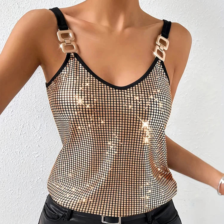 Rosa-Camiseta sin mangas con lentejuelas