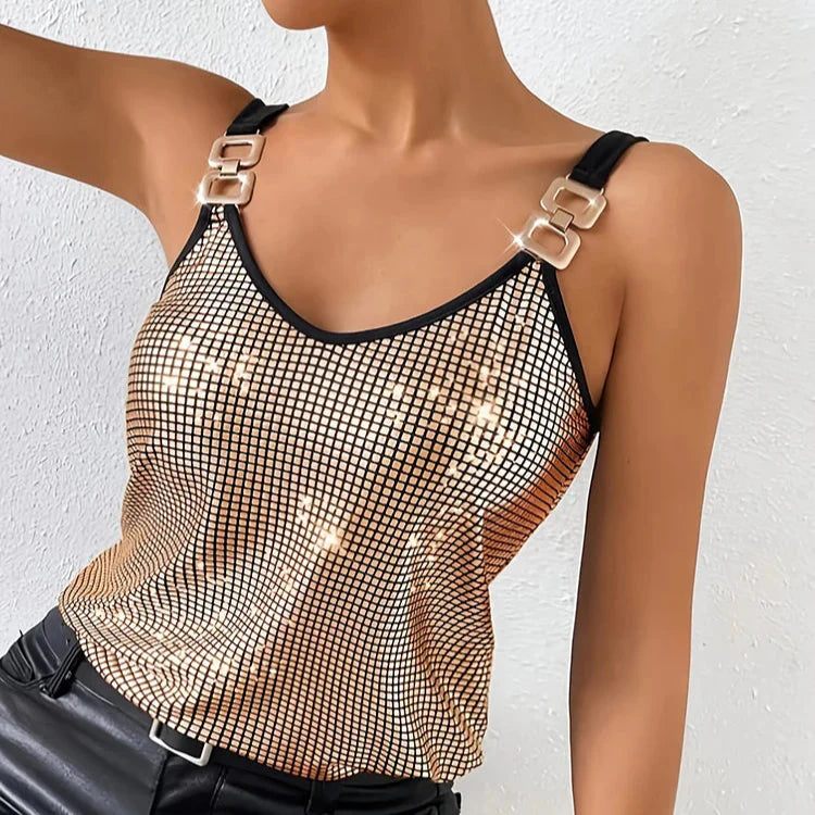 Rosa-Camiseta sin mangas con lentejuelas