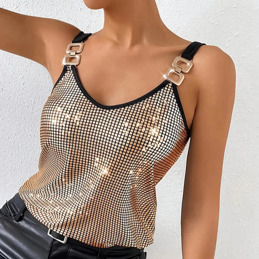 Rosa-Camiseta sin mangas con lentejuelas